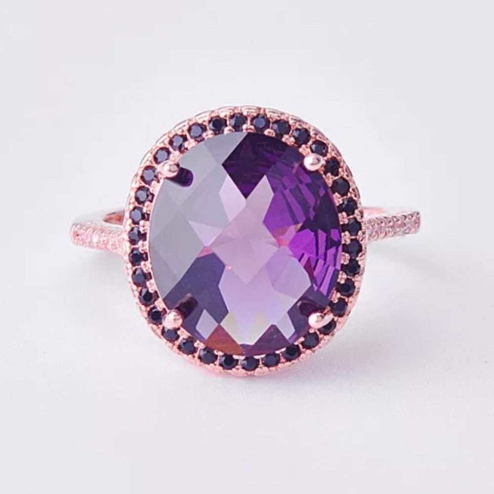 NEW Luxury Big Oval Purple Crystal Zircon Ring - Picture 3 of 6